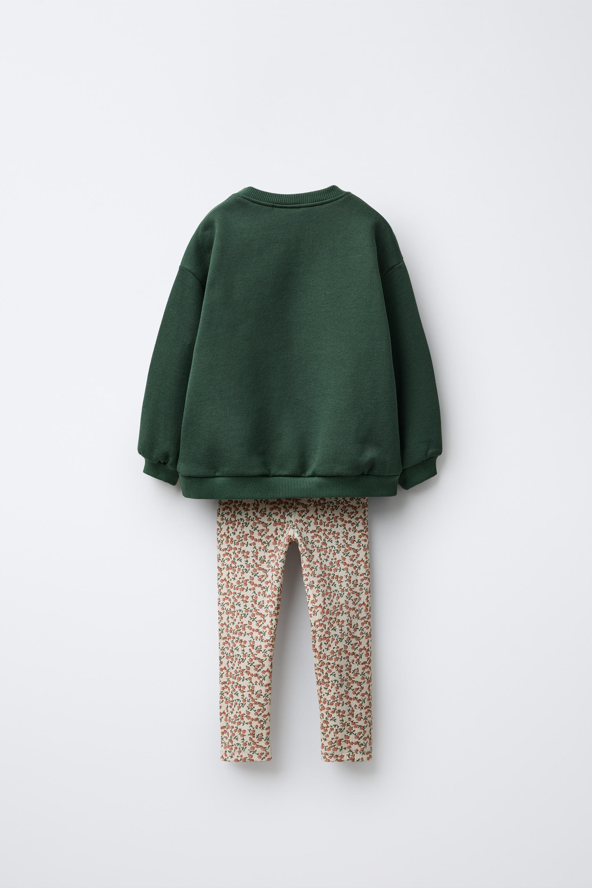 BEAR SWEATSHIRT AND RIBBED FLORAL LEGGING SET